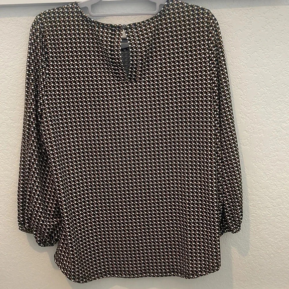 Adrianna Papell Long Sleeved Black & Brown Print Blouse Top Size M - Picture 6 of 9